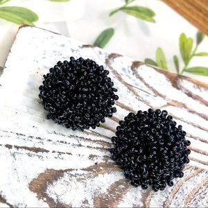 Weaved Beaded Round Bohemian Earrings Black